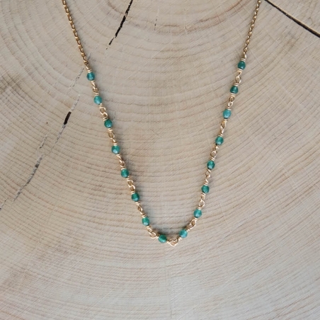 collier freja vert basilic agate plaqué or