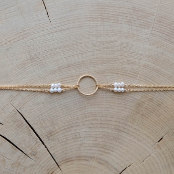 bracelet double chaîne Claire perles d'eau douce plaqué or