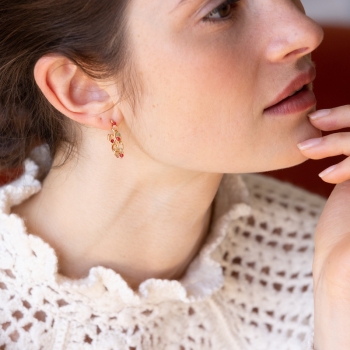 Marion Earrings - Small Model - Plum, Green, Light Pink