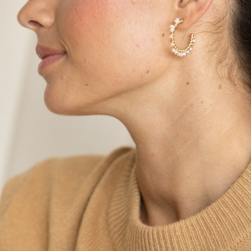 Boucles oreilles plaque or salma blanc