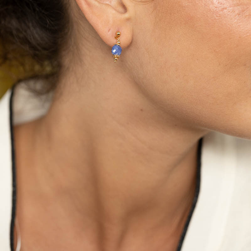 Boucle oreille plaque or noalie bleu azur unite