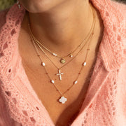 Collier plaque or esmeralda blanc