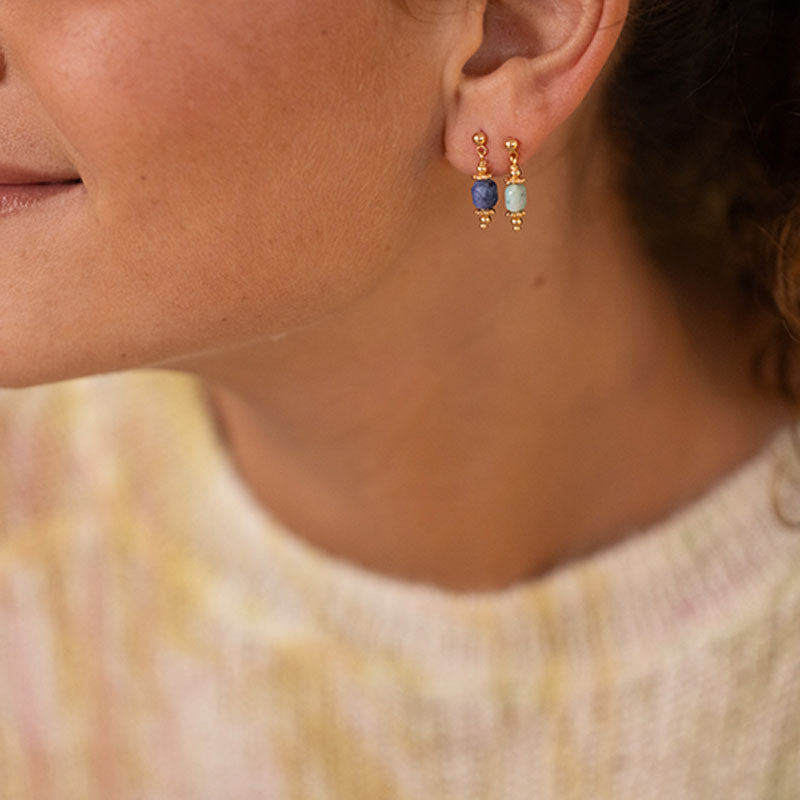 Boucle oreille plaque or noalie bleu azur unite