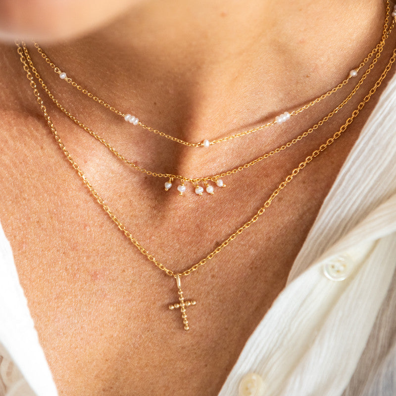 Collier plaque or estelle blanc