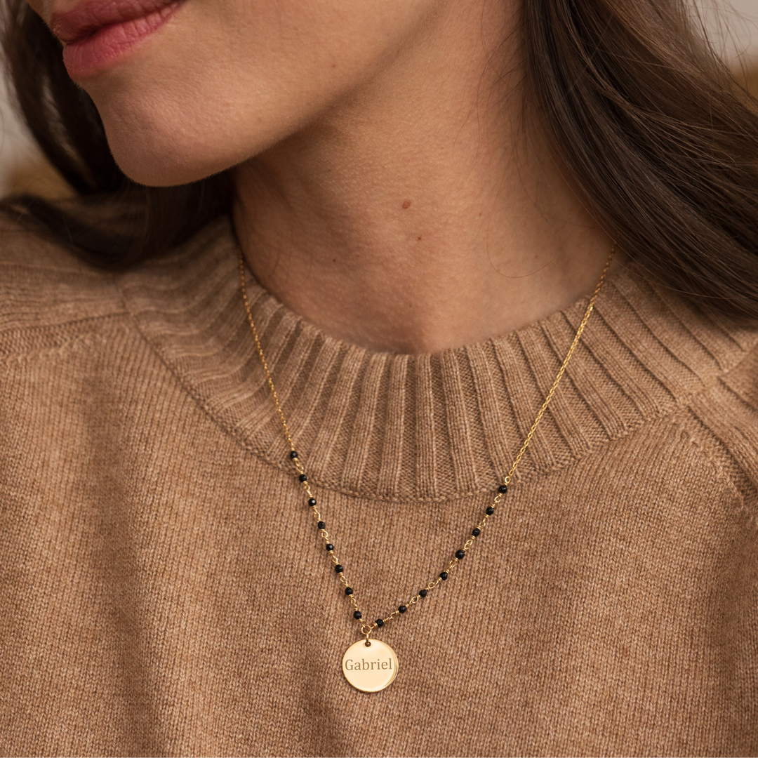 Capucine Necklace - Black - Personalized