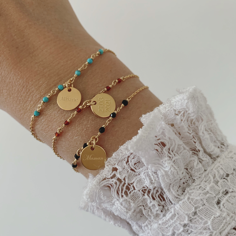 Bracelet plaque or capucine rouille personnalisable