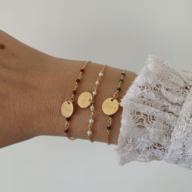 Bracelet plaque or capucine blanc personnalisable